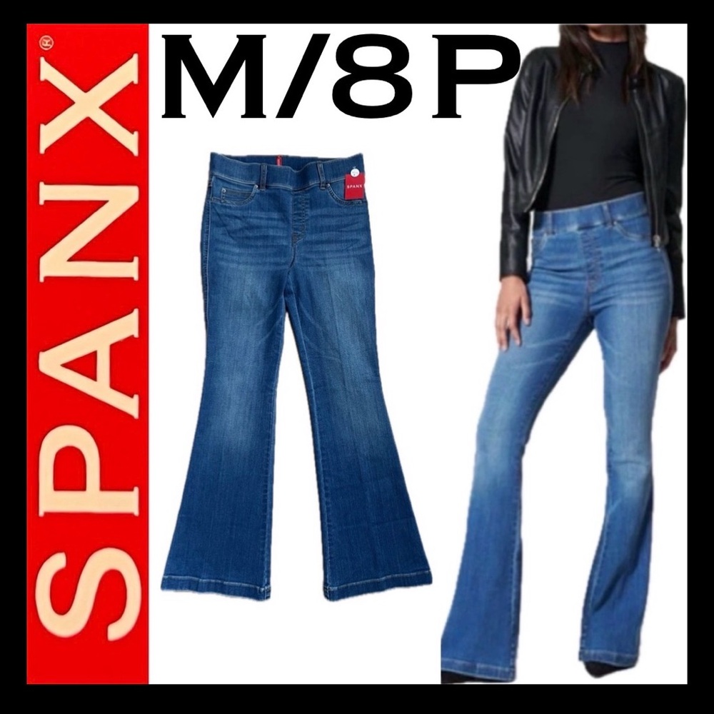 👖New Flare Pull On Stretch Denim Spanx Jeans Vintage Indigo 20456Q Medium Petite